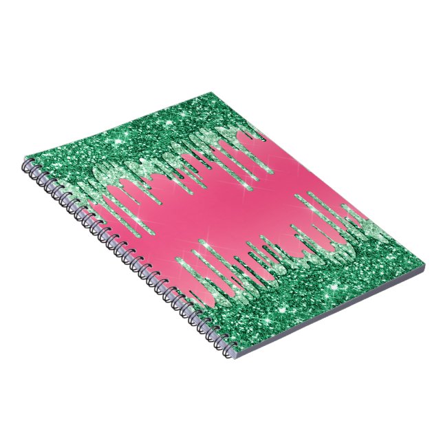 Grüne Glitzer Chic Pink Watermelon Farbe Notizblock (Rechte Seite)