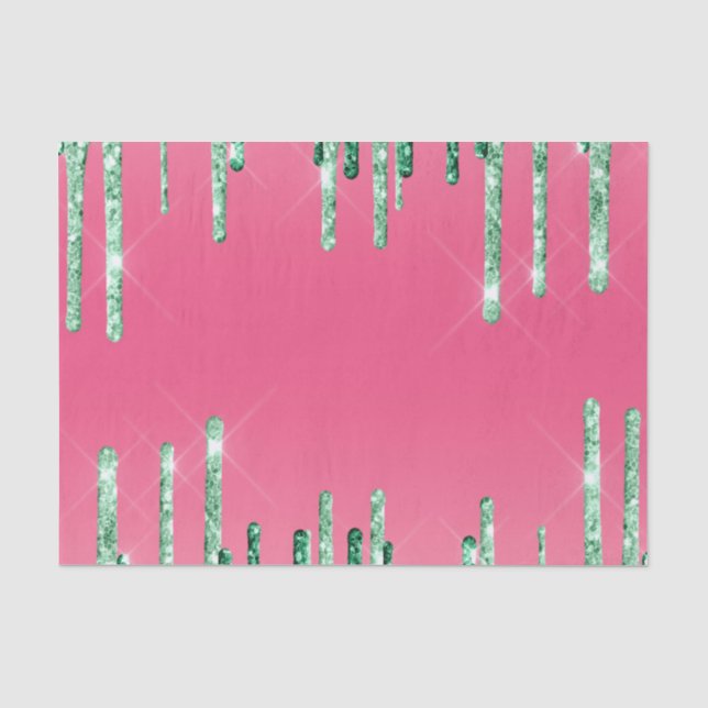 Grüne Glitzer Chic Pink Watermelon Farbe Seidenpapier (Vorderseite)