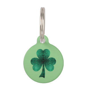 Grüne Glitzer Shamrock St. Patrick's Tag Haustiermarke