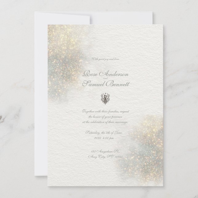 Grüne Glitzer Wasserfarben Hochzeiten Einladung (Vorderseite)