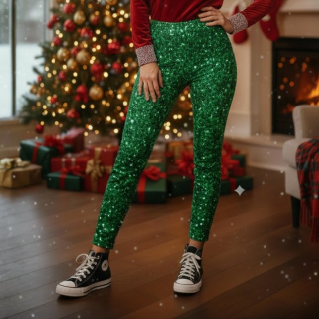 Grüne Glitzer-Weihnachtsleggings Leggings (Bring holiday magic to every move with our Green Sparkle Christmas Leggings! by Becky Boom)