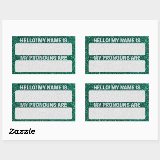 Grüne Glitzer Weihnachtsnamen und Pronoun-Labels Rechteckiger Aufkleber (Blatt)
