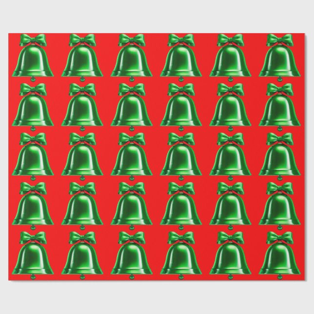 Grüne Glocken rotes Geschenkpapier (Flach)