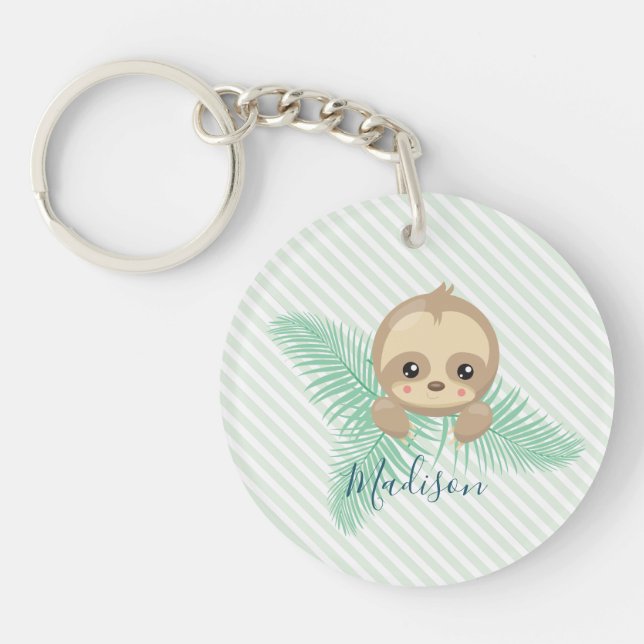 Grüne glückliche Baby-Trägheits-Babyparty Schlüsselanhänger (Vorderseite)