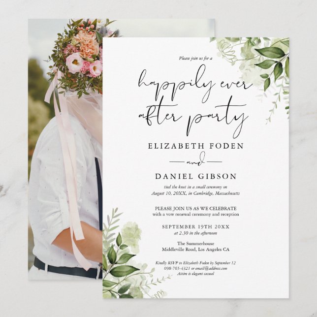 Grüne glücklicherweise je nach Elope Wedding Foto Einladung (Vorne/Hinten)