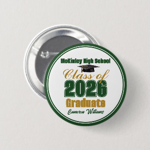 Grüne Gold-Abschlussklasse 2026 Andenken Button