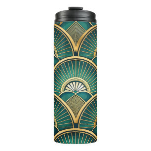 GRÜNE & GOLD ART DECO FAN AUSSEHEN PATTER THERMOSBECHER