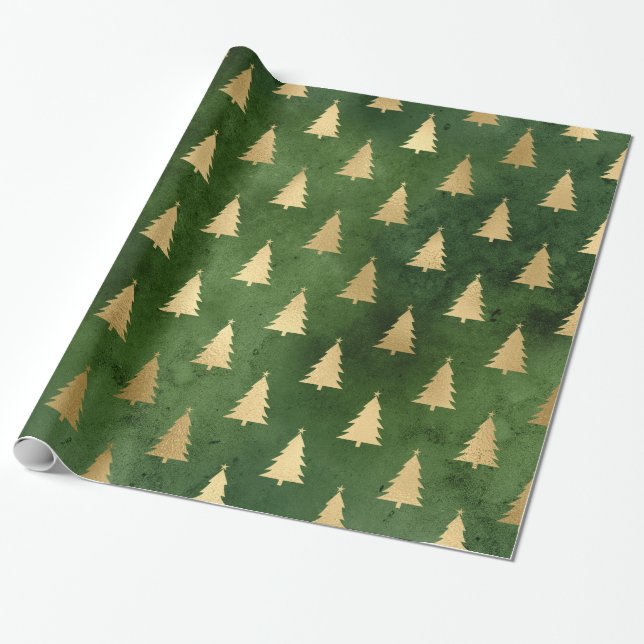 GRÜNE GOLD CHRISTMAS TREM 2 WRAPPING PAPIER GESCHENKPAPIER (Ungerollt)
