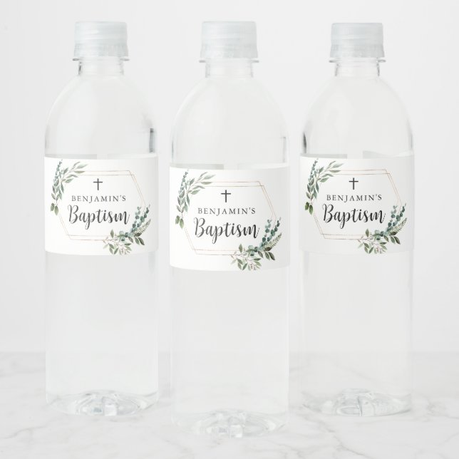 Grüne Gold Cross Taufe Wasser Flasche Etikett (Flaschen)