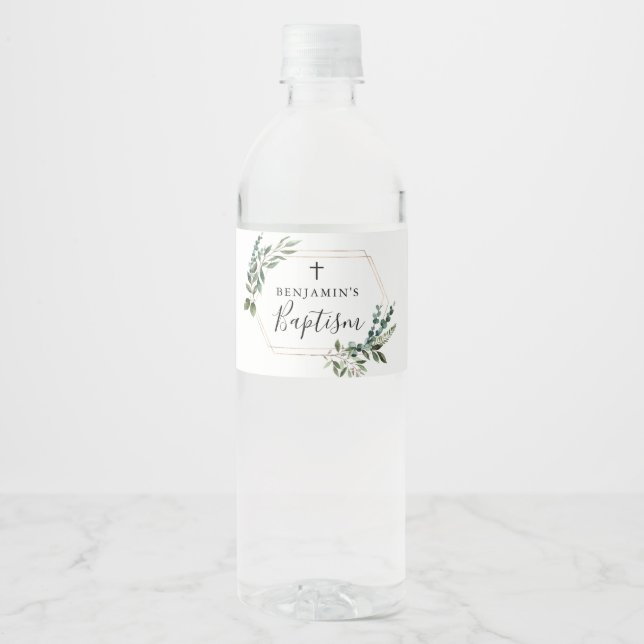 Grüne Gold Cross Taufe Wasser Flasche Etikett (Vorderseite)