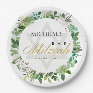 GRÜNE GOLD FOLIAGE WREATS STAR BAR BAT MITZVAH PAPPTELLER