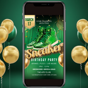 Grüne Gold-Sneaker-Ball-Party-Einladung Einladung
