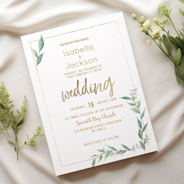 Grüne goldene Grünanlage von Botanischer Minze Hoc Einladung (Botanical mint green gold greenery Wedding)
