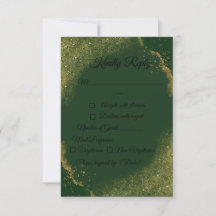 Grüne & Goldene Hochzeits-Antwortkarte mit Glanz