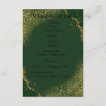 Grüne & Goldene Hochzeits-Details-Karte mit Glanze