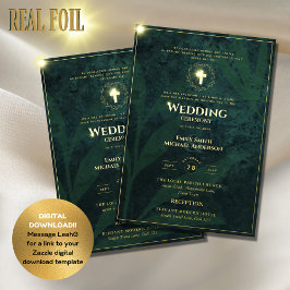 Grüne goldene katholische Hochzeit Elegante formal Folieneinladung