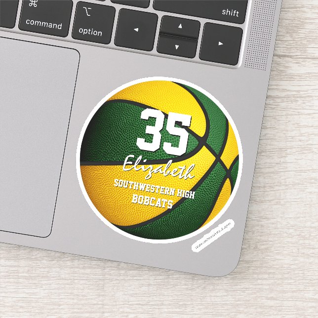 Grüne goldene Mannschaft färbt Jungs Basketball Aufkleber (Detail)