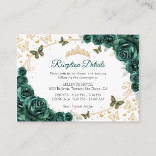 Grüne Goldene Quinceanera-Empfangsdetails Begleitkarte