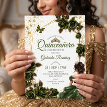 Grüne goldene Tiara-Rosen-Schmetterling-Quinceañer