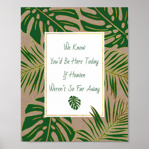 Grüne, goldene tropische Blätter Hochzeitsschild Poster