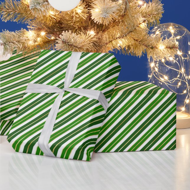 Grüne, goldene und weiße Weihnachtsstreifen Geschenkpapier (Feiertage)