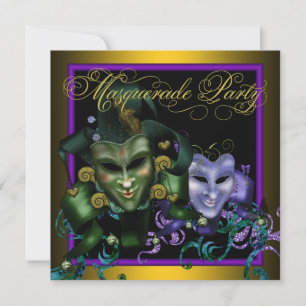 Grüne Goldene Violette Maskenparty-Einladungen Einladung