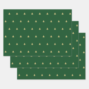 Grüne/goldene Weihnachtsbaume Einfache Symbolmuste Geschenkpapier Set