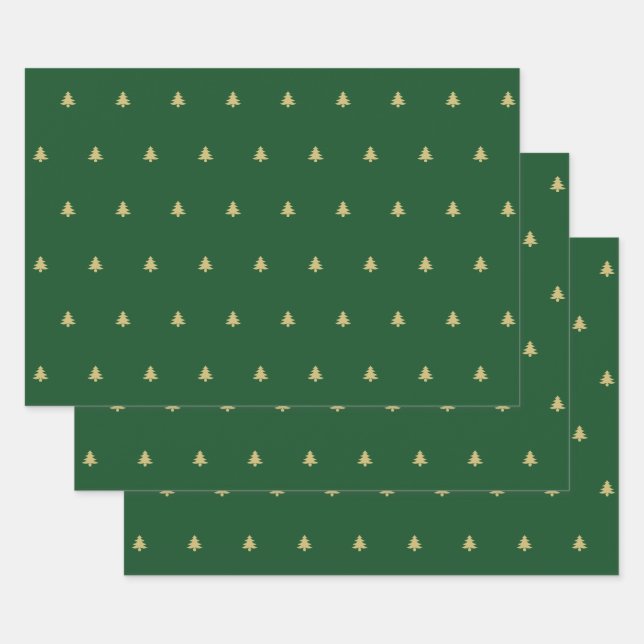 Grüne/goldene Weihnachtsbaume Einfache Symbolmuste Geschenkpapier Set (Set)