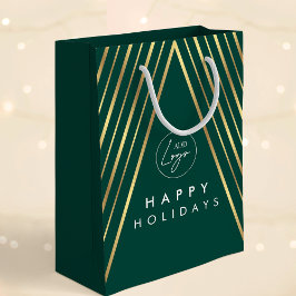Grüne goldene Weihnachtsbaume für Firmenlogos Mittlere Geschenktüte