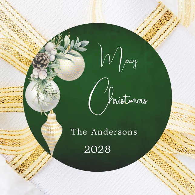 Grüne goldene weiße Bauern Weihnachten Runder Aufkleber (Von Creator hochgeladen)