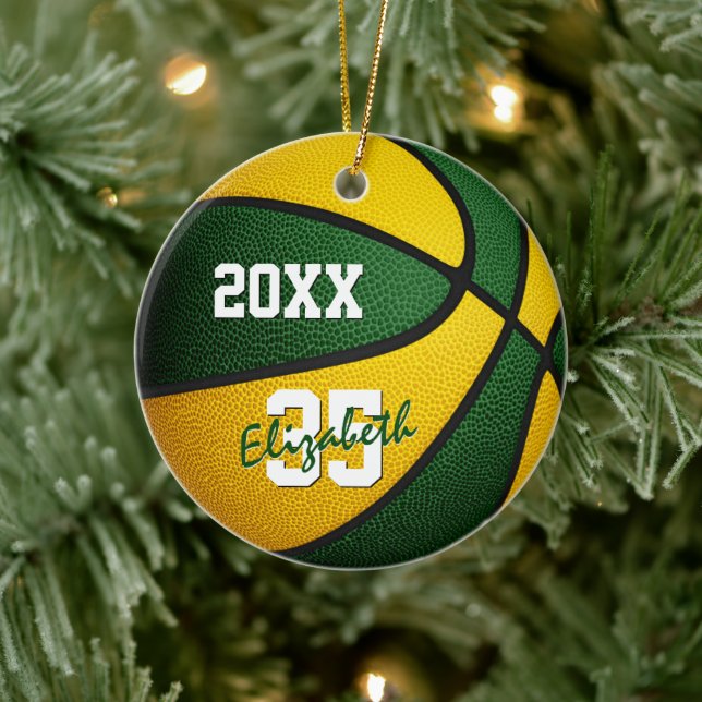 Grüne Goldmannschaft färbt Basketball-Sake Keramik Ornament (Baum)