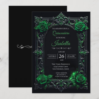 Grüne gothische Halloween-Blumen-Quinceanera-Einla Einladung