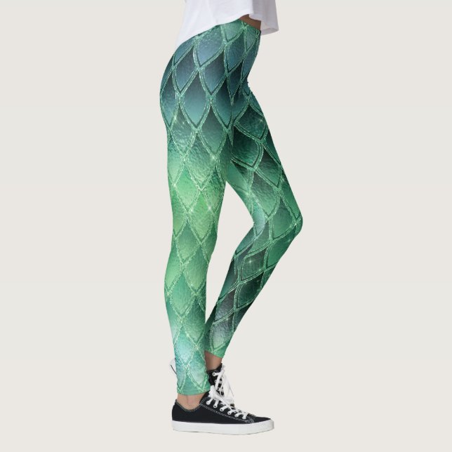 Grüne Gradient Dragon skaliert Leggings (Rechts)