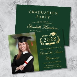 Grüne Graduierungspartei für elegantes Skript-Foto Folieneinladung