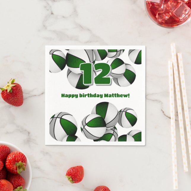 Grüne graue Basketbälle Jungen Sport Party Serviette (Beispiel)