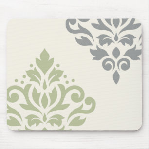 Grüne graue Creme der Rolle-Damast-Kunst-I Mousepad