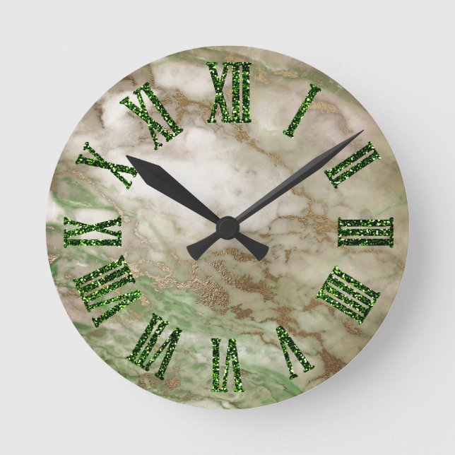Grüne graue Goldbronze-Minzen-minimales Schwarzes Runde Wanduhr (Vorderseite)