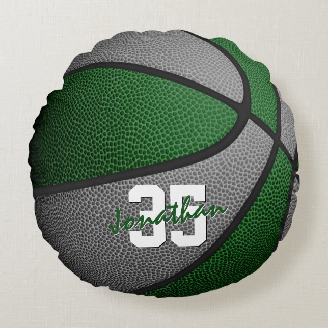 Grüne graue Mannschaft färbt Basketballkorb für Ju Rundes Kissen (Vorderseite)