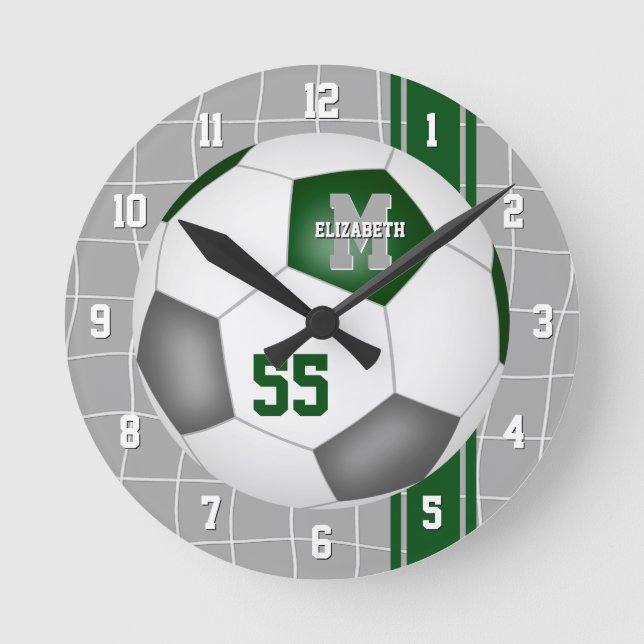 Grüne graue Mannschaftsfarben Farbenfrohe Streifen Runde Wanduhr (Vorderseite)