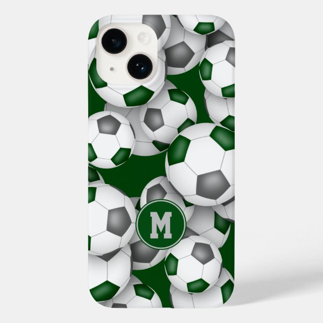 Grüne graue Mannschaftsfarben lustige Fußbälle Mus Case-Mate iPhone 14 Hülle (Rückseite)