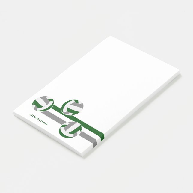 grüne graue Volleyball Streifen Spielername Post-it Klebezettel (angewinkelt)