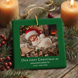 Grüne Großeltern Erstes Weihnachtsbaby-Foto Keramikornament