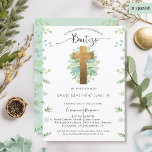 Grüne Grüne Taufe für Spanisch, Junge oder Mädchen Einladung<br><div class="desc">Elegante Taufe auf Spanisch mit exquisitem goldfarbenem Kreuz, umgeben von handbemalten Aquarellfarben-Blätter in hellgrün und mintblau. Das gleiche Design ist auch in Englisch verfügbar. Moderne handgeschriebene Schriftzeichen-Typografie-Details. Schöne, hellgrüne Farbtöne mit dekorativen Blätter an den Seiten und einem wunderschönen, zentral gelegenen Blumenstrauß mit dem Namen Ihrer Tochter/Ihres Sohnes. Die Farbe der...</div>