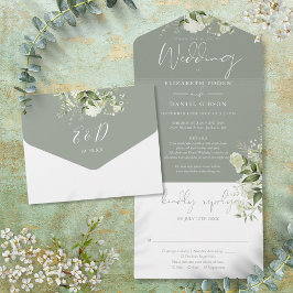 Grüne Grünpflanzen Blumendetails UAWG Hochzeit All In One Einladung