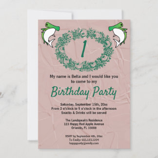 Grüne Haie & Rose Kranz 1. Geburtstag Einladung