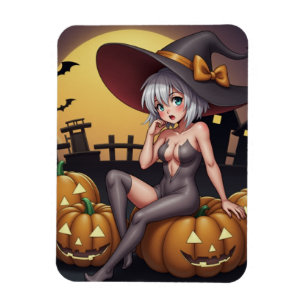 Grüne Halloween-Hexe auf dem Kürbis Magnet