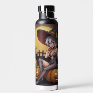 Grüne Halloween-Hexe auf dem Kürbis Trinkflasche
