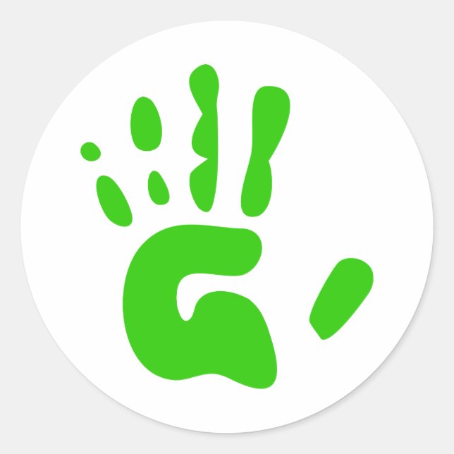 Grüne Hand Runder Aufkleber (Vorderseite)