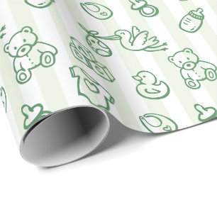 Grüne handgezeichnete Kritzelei Whimsical Babypart Geschenkpapier