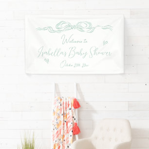 Grüne, handgezeichnete Schleife Baby Shower Begrüß Banner